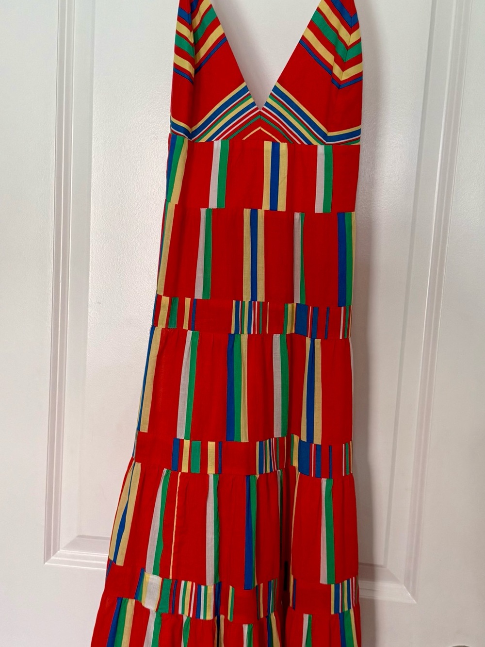 Vibrant Red Multi-Stripe Maxi Dress